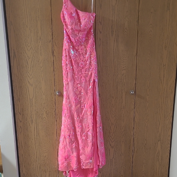 PromGirl One-Shoulder Neon Sequin Long Prom Dress Size 2 - Picture 6 of 15